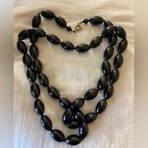 Vintage Black Glass Beads Necklace‎ Mourning Goth